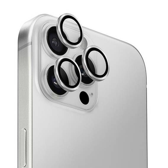 Szkło Hartowane na Aparat IPHONE 16 PRO / 16 PRO MAX UNIQ Optix Aluminium Camera Lens Protector z Aplikatorem Sterling Silver