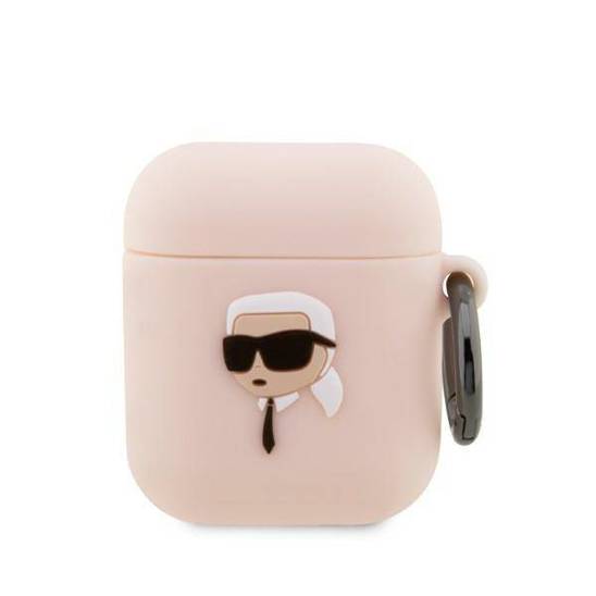 Etui APPLE AIRPODS Karl Lagerfeld Silicone Karl Head 3D jasny róż