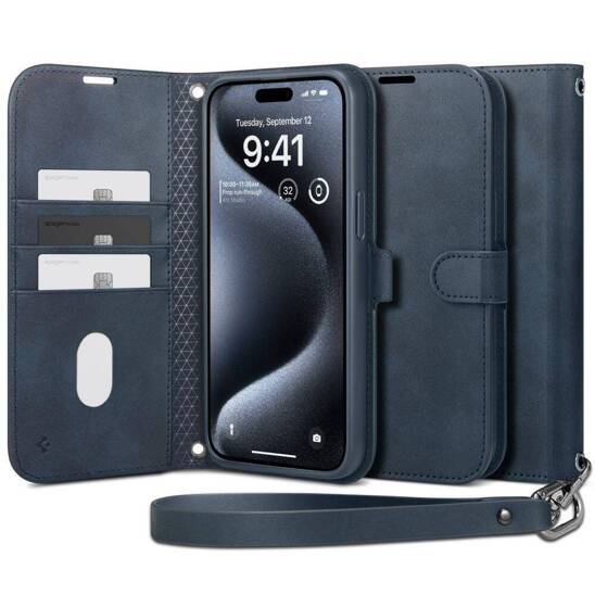 Etui APPLE IPHONE 15 PRO Spigen Wallet S Pro granatowe