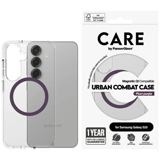 Etui SAMSUNG GALAXY S25 CARE by PanzerGlass Flagship Urban Combat (Purple QI) transparentne