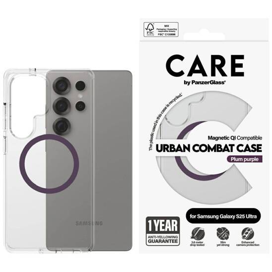 Etui SAMSUNG GALAXY S25 ULTRA CARE by PanzerGlass Flagship Urban Combat (Purple QI) transparentne