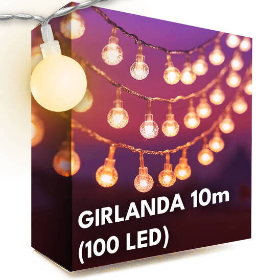 Girlanda LED 10m (100 LED) Kulki Ciepły Biały 220