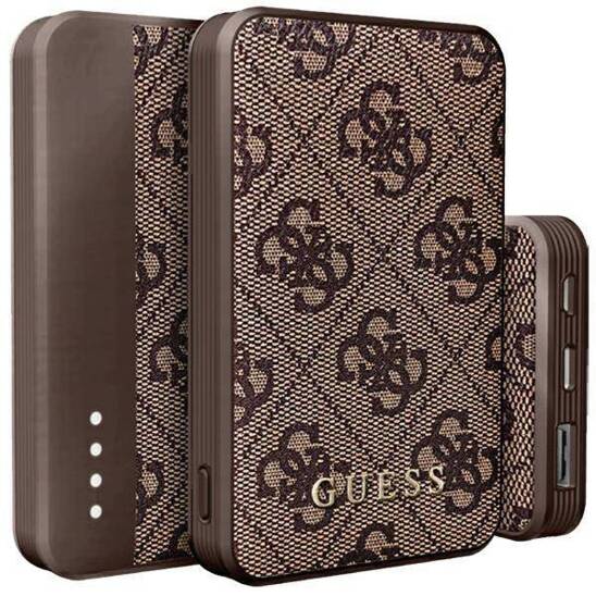 Guess Powerbank 15W GUPB5LP4GEGW 5000mAh brązowy/brown 4G Leather Metal Logo