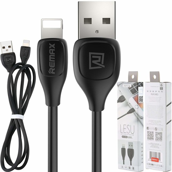 Kabel 2,1A 1m USB - iPhone Lightning Szybkie Ładowanie Remax LESU Pro RC-160i czarny