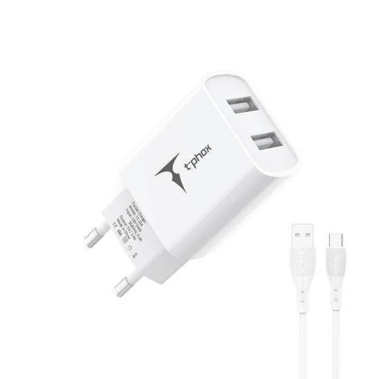 ŁAD SIEC T-PHOX POCKET SERIES 2xUSB TCC-224 12W + KABEL USB-C WHITE