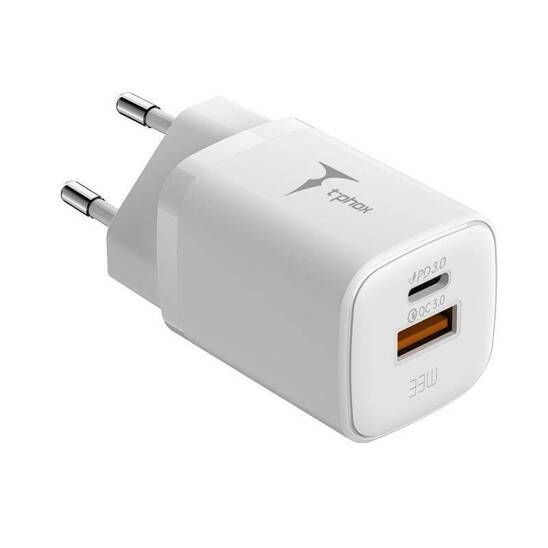 Ładowarka Sieciowa 33W USB + USB-C T-PHOX HANDY SERIES T-PP08 biała