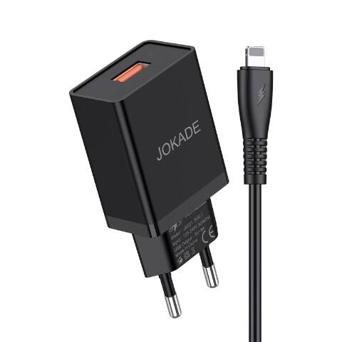 Ładowarka Sieciowa 5V/5A (1x USB) + Kabel 1m (USB - iPhone Lightning) Jokade Changyu Single Port Smart Charger Set (JB022) czarny