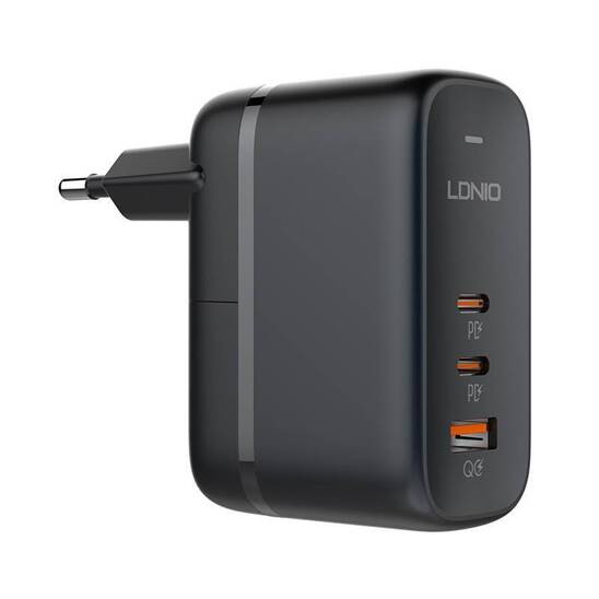 Ładowarka Sieciowa 65W 2x USB-C + USB GaN LDNIO  czarna