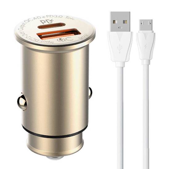 Ładowarka samochodowa LDNIO C506Q USB, USB-C + Kabel MicroUSB