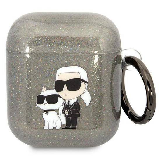 Oryginalne Etui APPLE AIRPODS Karl Lagerfeld Gliter Karl&Choupette (KLA2HNKCTGK) czarne