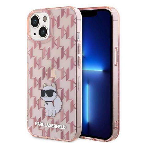 Oryginalne Etui APPLE IPHONE 15 Karl Lagerfeld Hardcase Monogram Choupette (KLHCP15SHNCMKLP) różowe