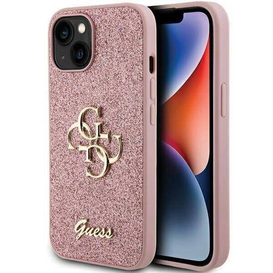 Oryginalne Etui APPLE IPHONE 15 PLUS Guess Hardcase Glitter Script Big 4G (GUHCP15MHG4SGP) różowe