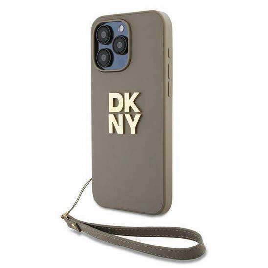 Oryginalne Etui APPLE IPHONE 15 PRO DKNY Hardcase Wrist Strap Stock Logo (DKHCP15LPBSWSE) beżowe