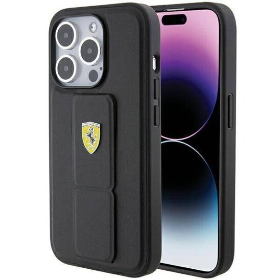 Oryginalne Etui APPLE IPHONE 15 PRO Ferrari Hardcase Grip Stand (FEHCP15LGSPSIK) czarne