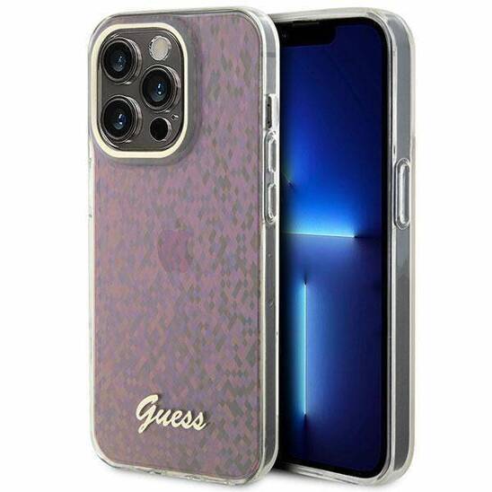 Oryginalne Etui APPLE IPHONE 15 PRO Guess Hardcase IML Faceted Mirror Disco Iridescent (GUHCP15LHDECMP) różowe