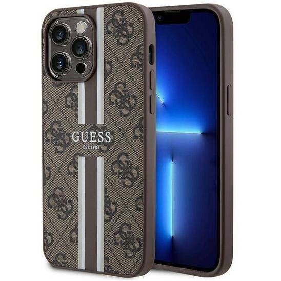 Oryginalne Etui APPLE IPHONE 15 PRO MAX Guess Hardcase 4G Printed Stripes MagSafe (GUHMP15XP4RPSW) brązowe