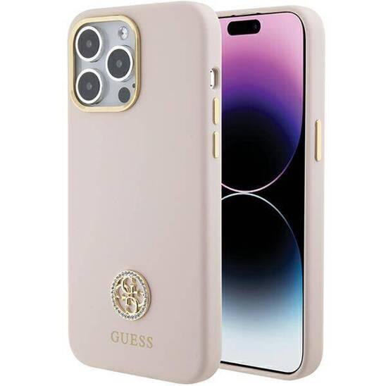 Oryginalne Etui APPLE IPHONE 15 PRO MAX Guess Hardcase Silicone Logo Strass 4G (GUHCP15XM4DGPP) różowe