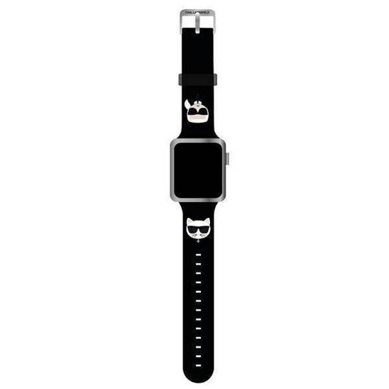 Oryginalne Etui APPLE WATCH 42 / 44 / 45 MM Karl Lagerfeld Strap Silicone Karl & Choupette Heads (KLAWLSLCKK) czarne