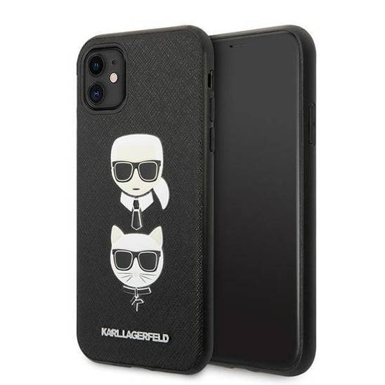 Oryginalne Etui IPHONE 11 Karl Lagerfeld Hardcase Saffiano Ikonik Karl&Choupette Head czarne