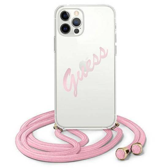 Oryginalne Etui IPHONE 12 / 12 PRO Guess Hardcase Script Vintage (GUHCP12MCRTVSPI) różowe