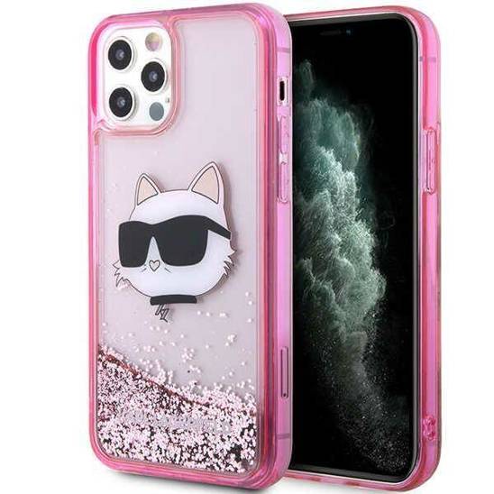 Oryginalne Etui IPHONE 12 / 12 PRO Karl Lagerfeld Hardcase Glitter Choupette Head (KLHCP12MLNCHCP) różowe