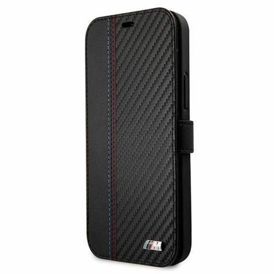 Oryginalne Etui IPHONE 12 PRO MAX BMW Book M Collection PU Carbon Stripe (BMFLBKP12LMCARBK) czarne