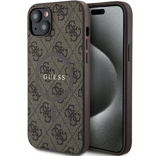 Oryginalne Etui IPHONE 13 / 14 / 15 Guess Hardcase 4G Collection Leather Metal Logo MagSafe (GUHMP14SG4GFRW) brązowe