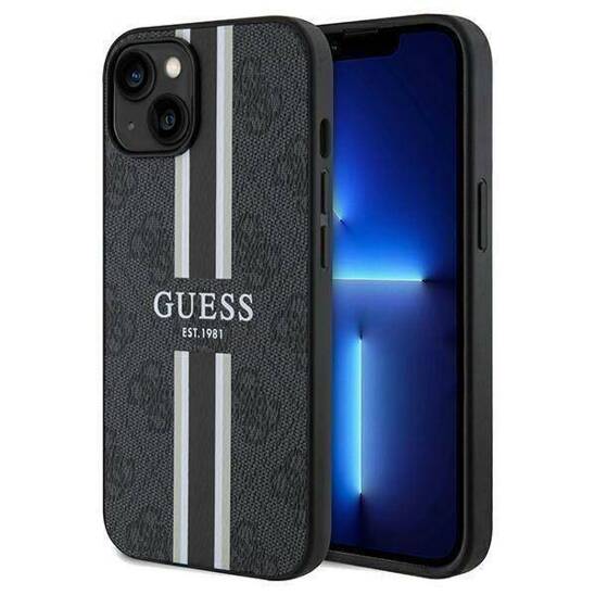 Oryginalne Etui IPHONE 13 / 14 / 15 Guess Hardcase 4G Printed Stripes MagSafe (GUHMP15SP4RPSK) czarne