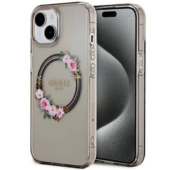 Oryginalne Etui IPHONE 13 / 14 / 15 Guess Hardcase IML Flowers Wreatch MagSafe (GUHMP15SHFWFCK) czarne