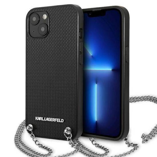 Oryginalne Etui IPHONE 13 Karl Lagerfeld Hardcase Leather Textured And Chain (KLHCP13MPMK) czarne