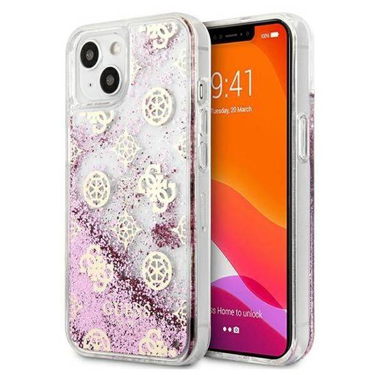 Oryginalne Etui IPHONE 13 MINI Guess Hardcase Peony Liquid Glitter (GUHCP13SLGPEPI) różowe