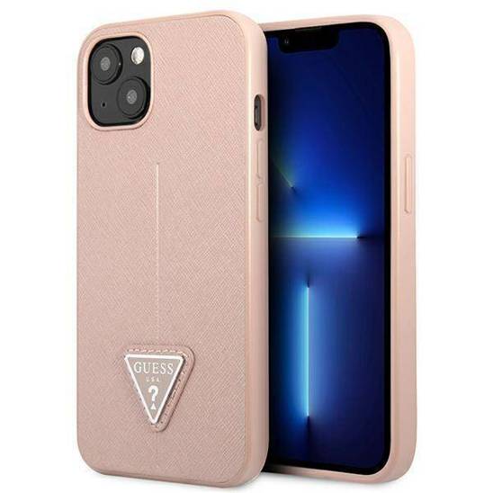 Oryginalne Etui IPHONE 13 MINI Guess Hardcase Saffianotriangle Logo (GUHCP13SPSATLP) różowe