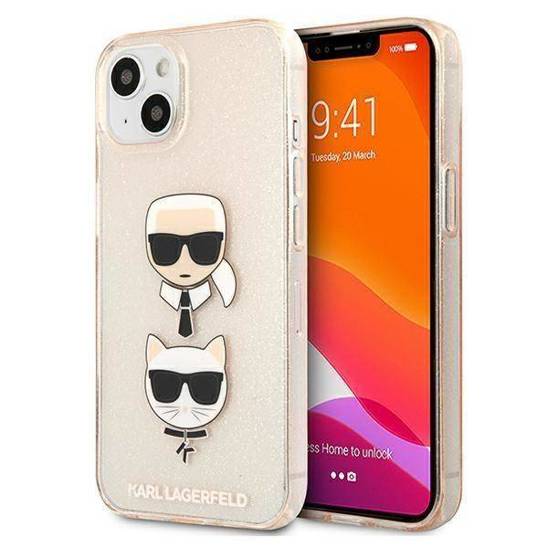 Oryginalne Etui IPHONE 13 MINI Karl Lagerfeld Hardcase Glitter Karl`s & Choupette (KLHCP13SKCTUGLGO) złote