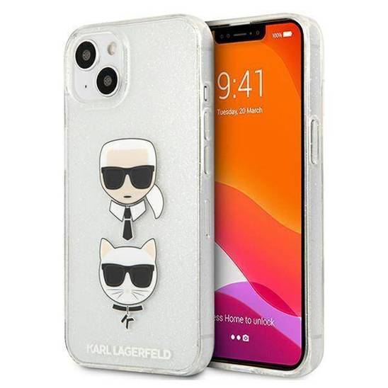 Oryginalne Etui IPHONE 13 MINI Karl Lagerfeld Hardcase Glitter Karl`s & Choupette (KLHCP13SKCTUGLS) srebrne