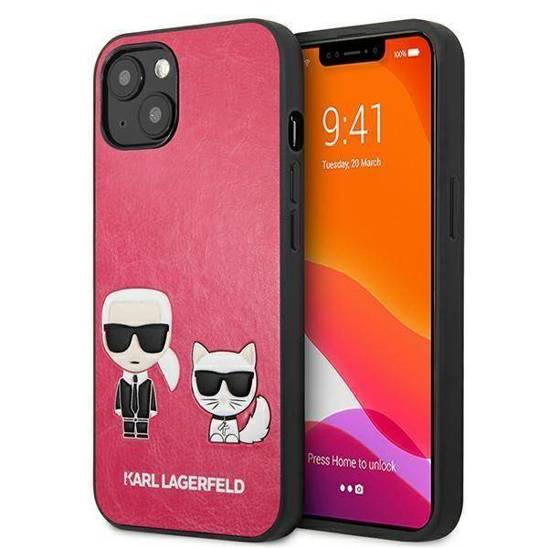 Oryginalne Etui IPHONE 13 MINI Karl Lagerfeld Hardcase Ikonik Karl & Choupette (KLHCP13SPCUSKCP) różowe