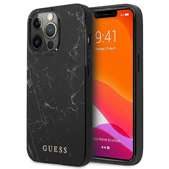 Oryginalne Etui IPHONE 13 PRO 6,1" Guess Hardcase Marble GUHCP13LPCUMABK czarne