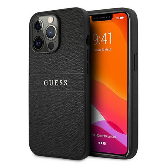 Oryginalne Etui IPHONE 13 PRO 6,1" Guess Hardcase Saffiano Strap GUHCP13LPSASBBK czarne