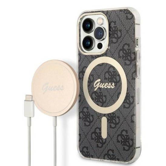 Oryginalne Etui IPHONE 13 PRO Guess Hardcase 4G Print MagSafe + Wireless Charger (GUBPP13XH4EACSK) czarne