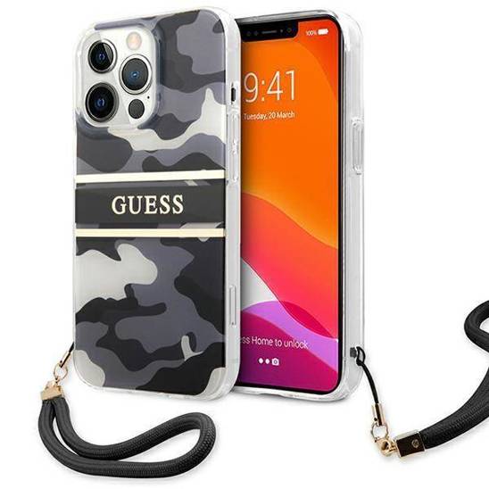 Oryginalne Etui IPHONE 13 PRO Guess Hardcase Camo Strap Collection (GUHCP13LKCABBK) czarne