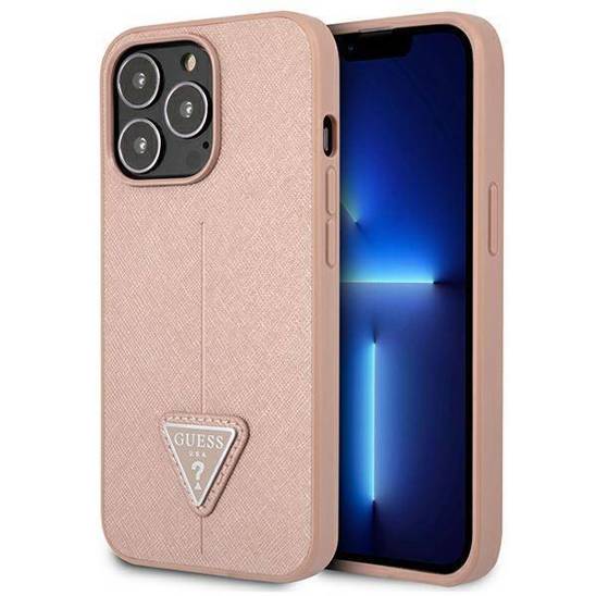 Oryginalne Etui IPHONE 13 PRO Guess Hardcase Saffianotriangle Logo (GUHCP13LPSATLP) różowe