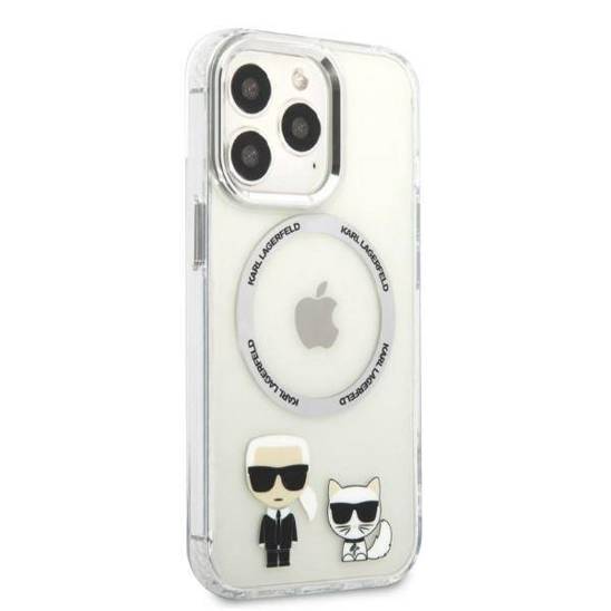 Oryginalne Etui IPHONE 13 PRO Karl Lagerfeld Hardcase Karl & Choupette Aluminium Magsafe (KLHMP13LHKCT) transparentne