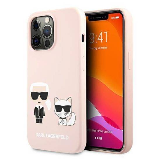 Oryginalne Etui IPHONE 13 PRO Karl Lagerfeld Hardcase Silicone Karl & Choupette (KLHCP13LSSKCI) jasny róż