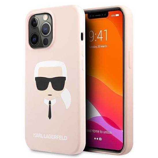 Oryginalne Etui IPHONE 13 PRO MAX Karl Lagerfeld Hardcase Silicone Karl`s Head (KLHCP13XSLKHLP) jasny róż