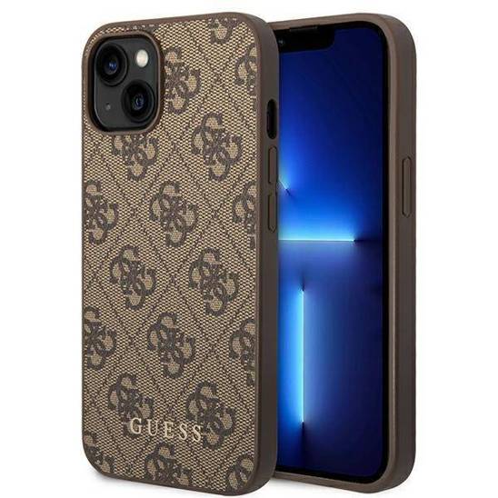 Oryginalne Etui IPHONE 14 Guess Hard Case 4G Metal Gold Logo brązowe