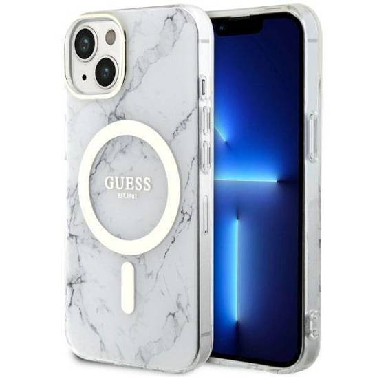 Oryginalne Etui IPHONE 14 Guess Hardcase Marble MagSafe (GUHMP14SPCUMAH) białe