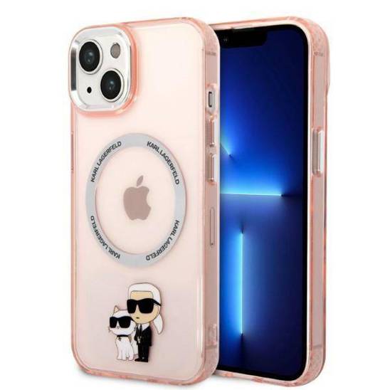 Oryginalne Etui IPHONE 14 Karl Lagerfeld Hardcase Iconic Karl&Choupette Magsafe (KLHMP14SHNKCIP) różowe