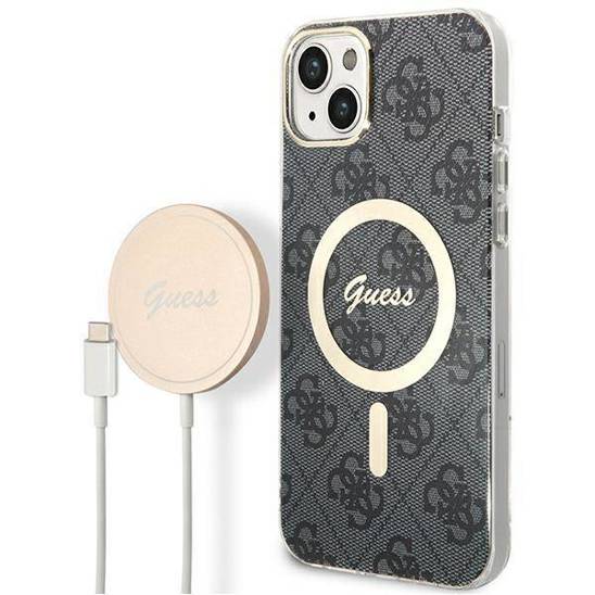 Oryginalne Etui IPHONE 14 PLUS Guess Hardcase 4G Print MagSafe + Wireless Charger (GUBPP14LH4EACSW) czarne