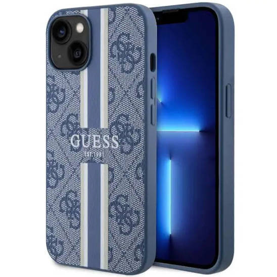 Oryginalne Etui IPHONE 14 PLUS Guess Hardcase 4G Printed Stripe MagSafe (GUHMP14MP4RPSB) niebieskie