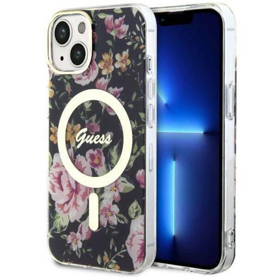 Oryginalne Etui IPHONE 14 PLUS Guess Hardcase Flower MagSafe (GUHMP14MHCFWSK) czarne