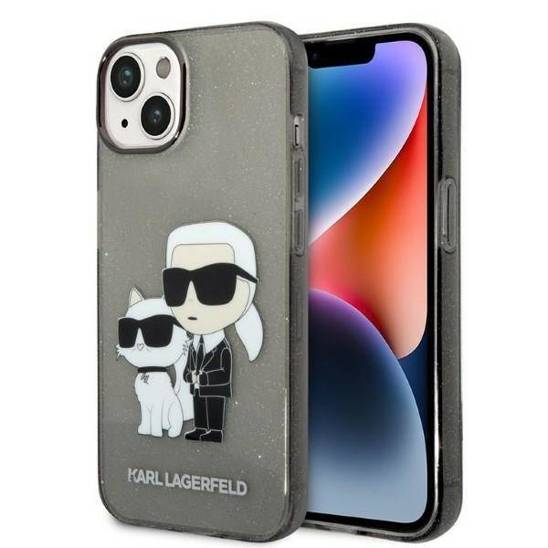 Oryginalne Etui IPHONE 14 PLUS Karl Lagerfeld Hardcase IML GLIT NFT Karl&Choupette (KLHCP14MHNKCTGK) czarne